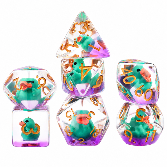 DND Dice Set 7Pcs Polyhedral Resin Dice, Duck Core RPG Dice with Gold Numbers for Tabletop Role Playing Games