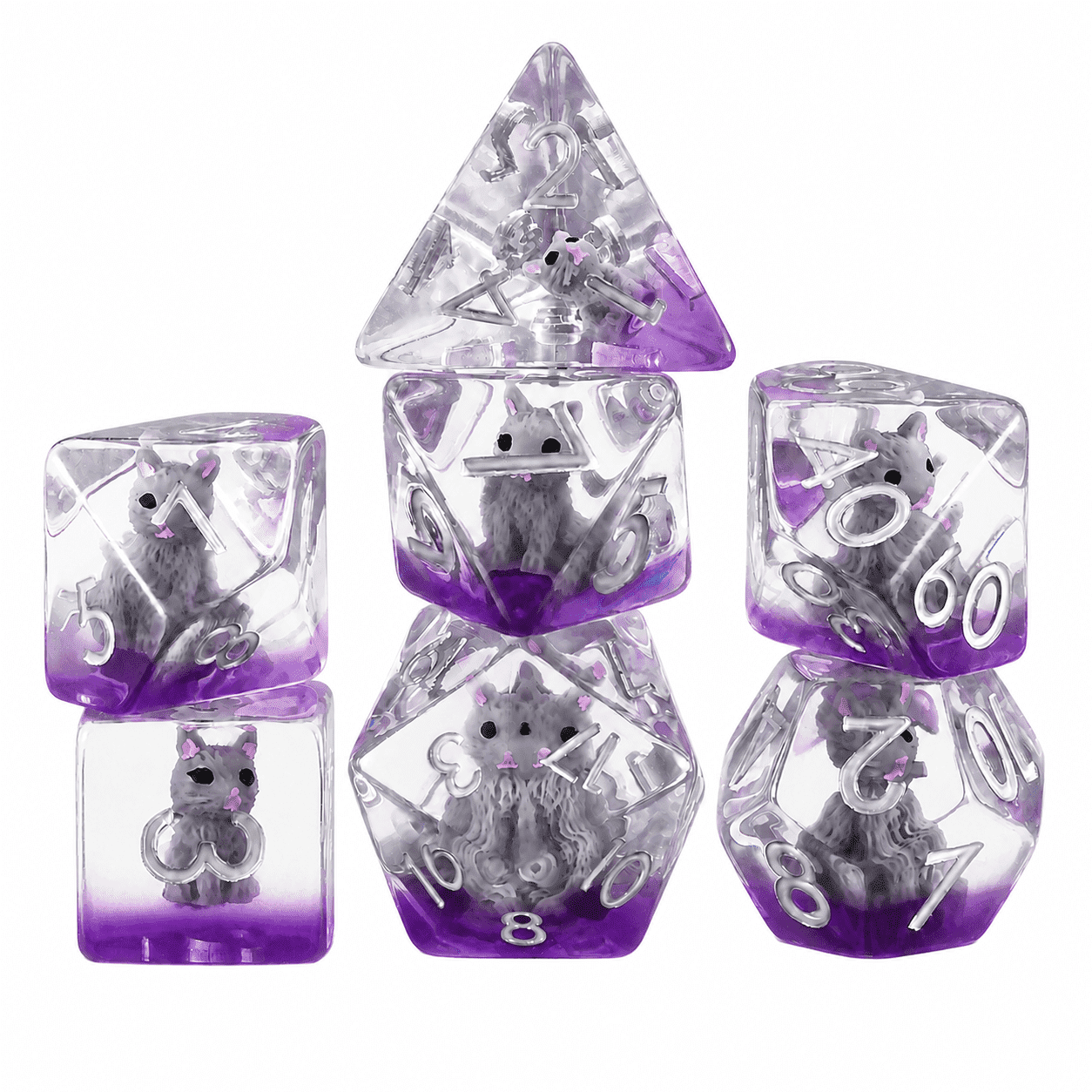 Dice Numbe R DND Dice Set 7Pcs Polyhedral Resin Dice, Gray Mouse Core RPG Dice with ...