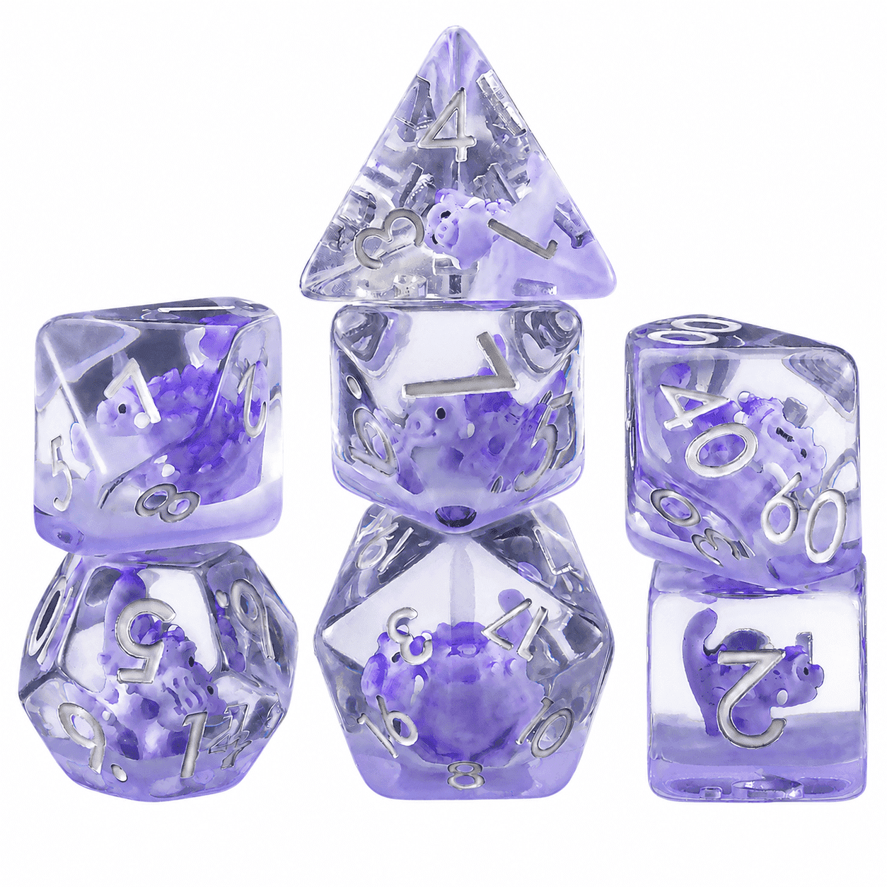 DND Polyhedral Dice Set Monster Core Silver Numbers Purple Resin 7 ...