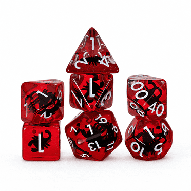 DND Dice Set 7Pcs Polyhedral Resin Dice, Red Scorpion Core RPG Dice with White Numbers for Tabletop Games