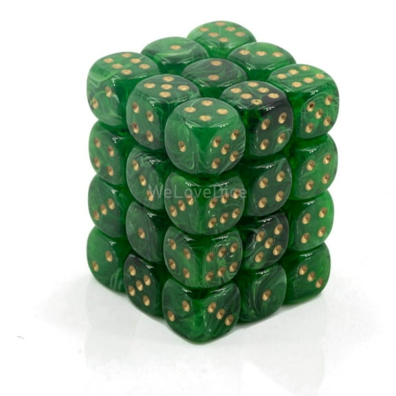 DND Dice Set-Chessex D&D Dice-12mm Vortex Green and Gold Plastic Polyhedral Dice Set-Dungeons and Dragons Dice Includes 36 Dice – D6