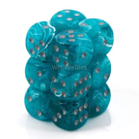 DND Dice Set-Chessex D&D Dice-16mm Cirrus Aqua and Silver Plastic Polyhedral Dice Set-Dungeons and Dragons Dice Includes 12 Dice – D6