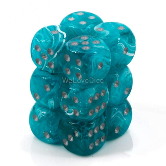 DND Dice Set-Chessex D&D Dice-16mm Cirrus Aqua and Silver Plastic Polyhedral Dice Set-Dungeons and Dragons Dice Includes 12 Dice  D6
