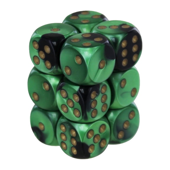 DND Dice Set-Chessex D&D Dice-16mm Gemini Black, Green, and Gold Plastic Polyhedral Dice Set-Dungeons and Dragons Dice Includes 12 Dice D6