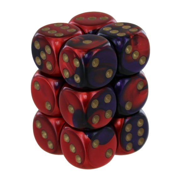 DND Dice Set-Chessex D&D Dice-16mm Gemini Purple, Red, and Gold Plastic Polyhedral Dice Set-Dungeons and Dragons Dice Includes 12 Dice  D6
