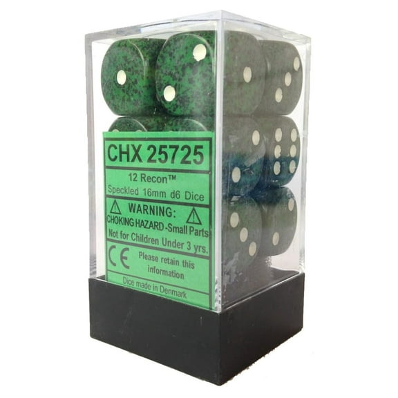 DND Dice Set - Chessex D&D Dice - 16mm Speckled Recon Plastic Polyhedral Dice Set-Dungeons and Dragons Dice Includes 12 Dice  D6
