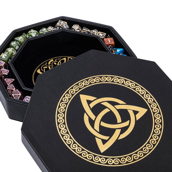 DND Dice Tray - Premium 9 Inch Tray Dungeons and Dragons - Exquisitely Detailed Gold World Tree & Triquetra Design - Perfect Rolling & Box Storage to Protect Your Dice for D&D and RPG