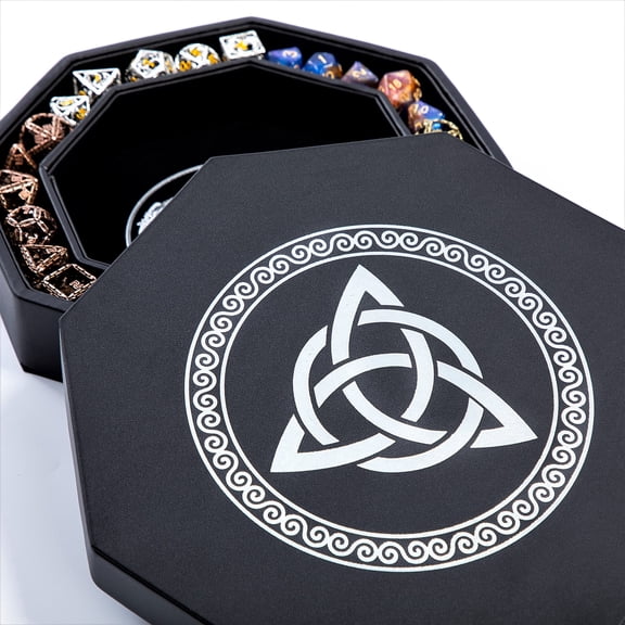 DND Dice Tray - Premium 9 Inch Tray Dungeons and Dragons - Exquisitely Detailed Silver World Tree & Triquetra Design - Perfect Rolling & Box Storage to Protect Your Dice for D&D and RPG