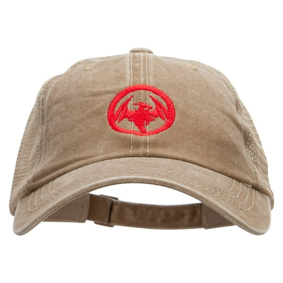 DND Dragon Embroidered Pigment Dyed Mesh Cap - Dk Beige Khaki OSFM