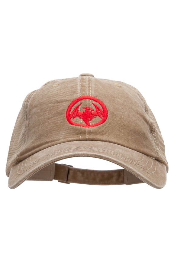 DND Dragon Embroidered Pigment Dyed Mesh Cap - Dk Beige Khaki OSFM