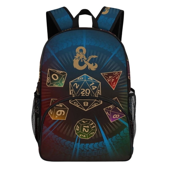 DND Dungeons And Dragons Backpack with Pocket Cartoon Print for Travel Daily Use Lightweight Bookbag Hiking Backpack 17.3in