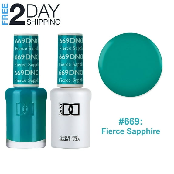 DND Gel Nail Polish & Nail Lacquer Set Soak Off Duo Set - #669 Fierce Sapphire, 0.5 oz