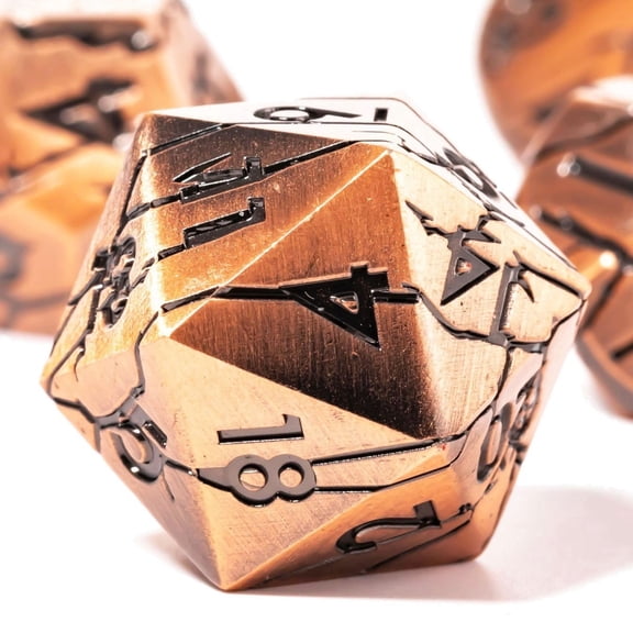 DND Metal Dice - Archaic Ruins Cracked Metal Copper Polyhedral Set For RPG D&D and More - Beautifully Detailed Dungeons and Dragons Dice Set