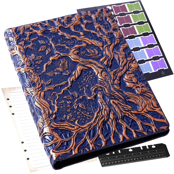 DND Notebook Journal Refillable Binder - A5 Story Forge 400 Pages (200 Sheets) with Breathtaking 3D Tree of Life Design - Perfect for Dungeons and Dragons (D&D) - Bonus Tabs and Ruler (Navy Copper)