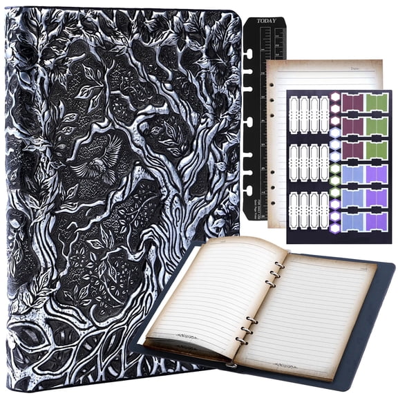 DND Notebook Journal Refillable Binder - A5 Story Forge 400 Pages (200 Sheets) with Breathtaking 3D Tree of Life Design - Perfect for Dungeons and Dragons (D&D) with Bonus Tabs and Ruler (Silver)