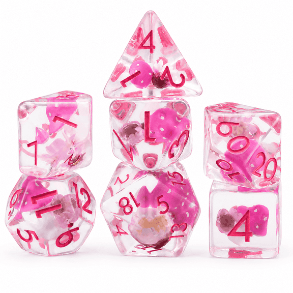 DND Polyhedral Dice Set – Mushroom & Flower Core Transparent Resin, 7-Piece RPG Dice for DND & Tabletop Games