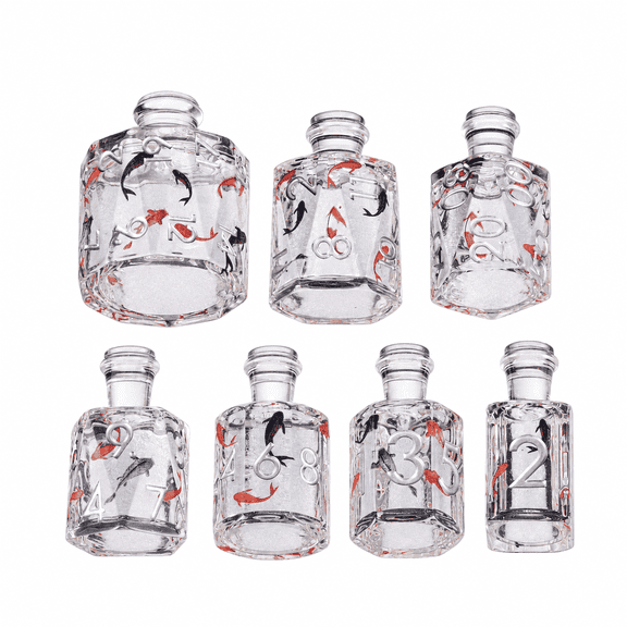 DND Potion Bottle Dice Set 7Pcs Resin Polyhedral Dice, Koi Fish RPG Dice with Silver Numbers for Tabletop Role Playing Games