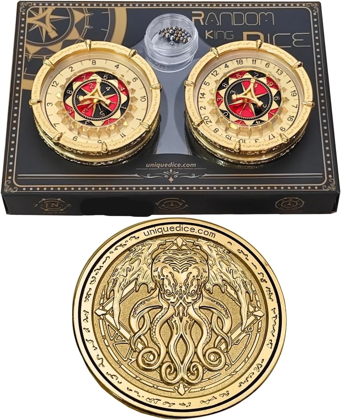 DND Random King Dice Spinner, 7-in-2 Dual-Spin Cthulhu Metal Dice for Classic Games