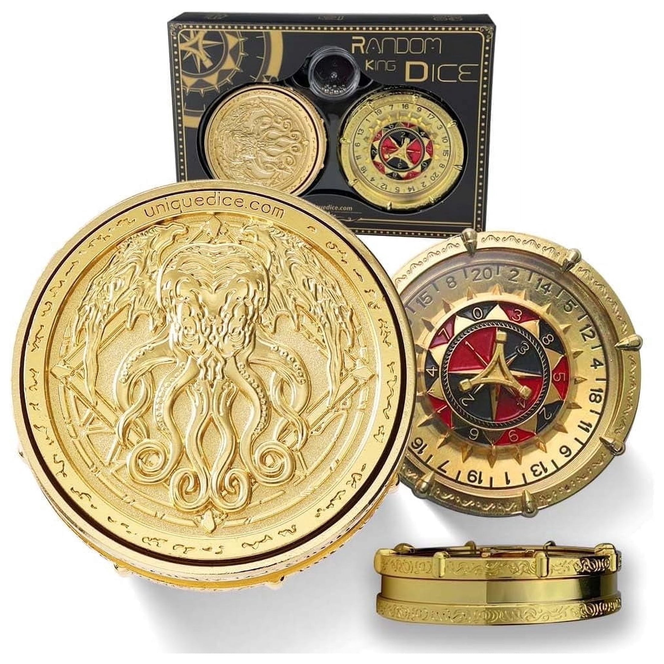 Random King Dice Spinner, 7-in-2 Dual-Spin Wheels, Cthulhu Gold Dice
