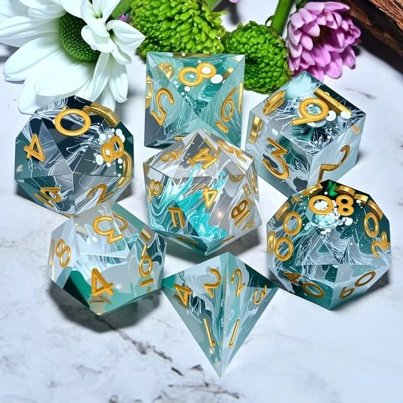 DND Resin Dice 7-Piece Set for Dungeons and Dragons DND 5e RPG Gift, Board Game Tabletop Role Playing Dice Game, Birthday Gift, Christmas, Thanksgiving, Halloween