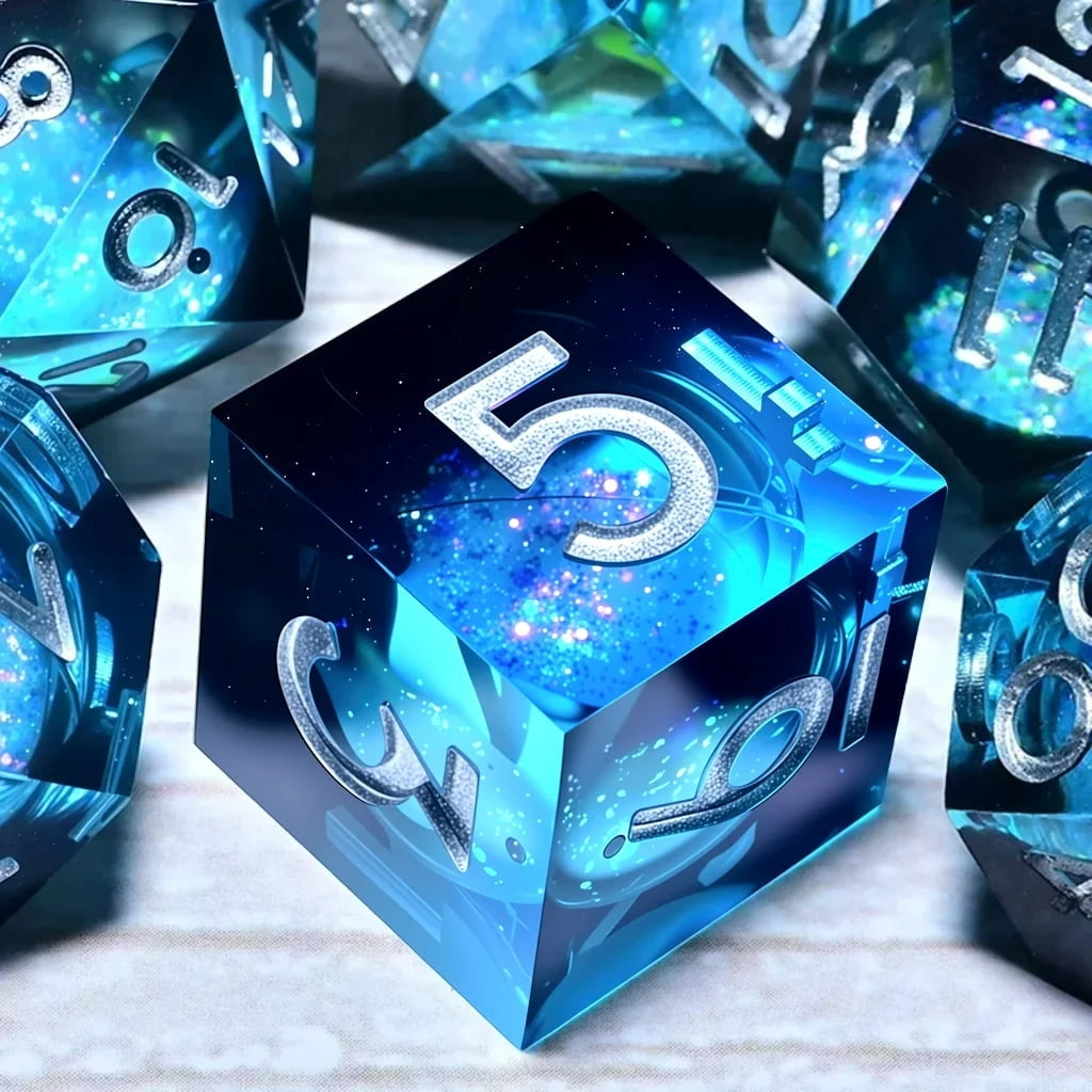 DND Resin Flowing Sand Dice Set (7 pieces), suitable for the role-playing game Dungeons and Dragons RPG and the board game polyhedron dice set.