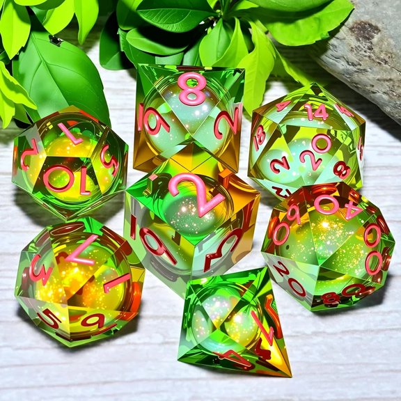 DND Resin Flowing Sand Dice Set (7 pieces), suitable for the role-playing game Dungeons and Dragons RPG and the board game polyhedron dice set.