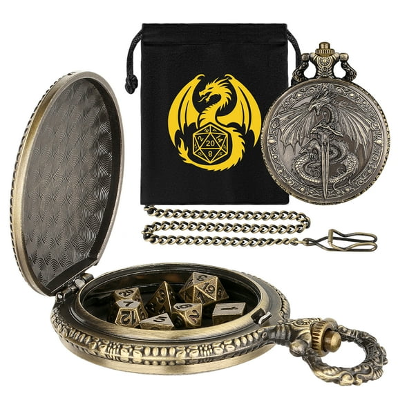 DND Style Mythical Winged Beast Sword Holding Relief Case, Retro Dice Storage Set, Desktop RPG Fantasy Accessories, High Quality Zinc Alloy DND Dice Suitable For Desktop RPG And Board Games