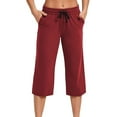 thumbnail image 1 of DNDKILG Dndkilg Women's Loose Cropped Gym Crop Pants Athletic Casual Summer Petite Capri Pants with Pockets Low Waist Pull on Capris Wine 2XL, 1 of 4
