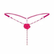 DNDKILG Women's Stretch Pearls G-String Thongs T-Back Sexy Panties Underwear Tangas Hot Pink One Size