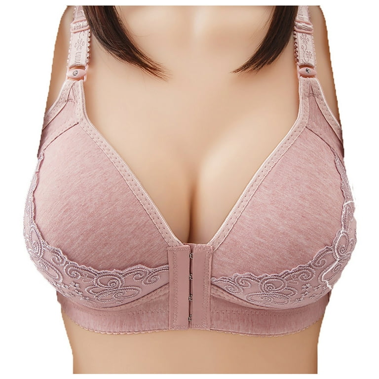 DNDKILG Women's Lace Underwire Plunge Constant Push Up Plunge Bra Front  Closure Bras Pink 36