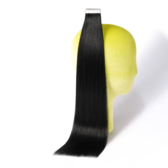 DNE Tape in Hair Extensions Real Human Hair, 18 Inches 20Pcs/50g per Pack Seamless Invisible Double Sided Tape, #1 Jet Black Straight Extensions for Women/Girls
