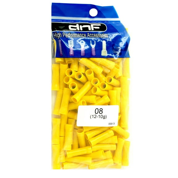 DNF 100 Pack 100% Copper Yellow 12-10 Gauge Butt Connectors