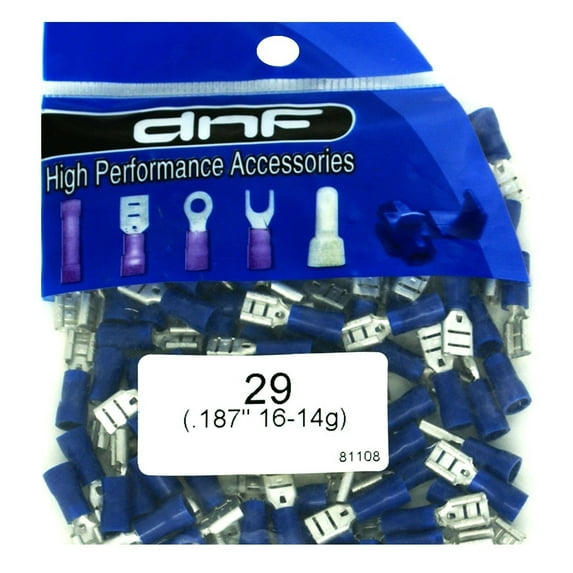 DNF 100 Pack 16-14 Gauge Blue Vinyl Female Quick Disconnect Wire Connectors .187"
