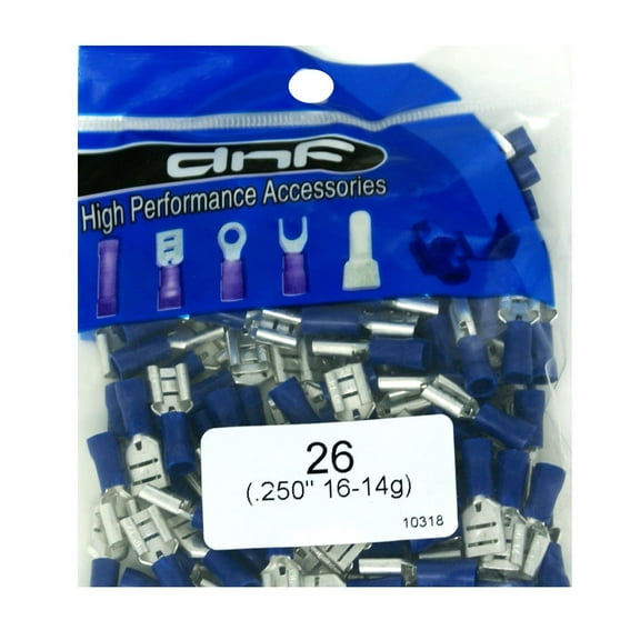 DNF 100 Pack Blue Vinyl 16-14 Gauge Female Quick Disconnect Wire Connectors .250"