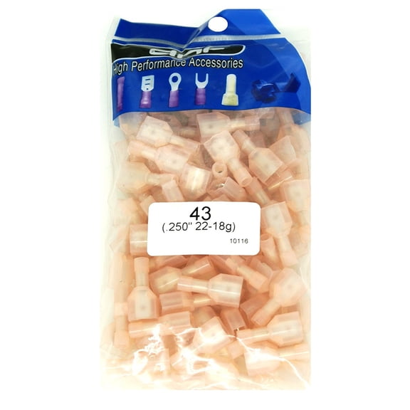 DNF 100 Pack Fully Insulated Male Nylon Quick Disconnects 22-18 Gauge .250"