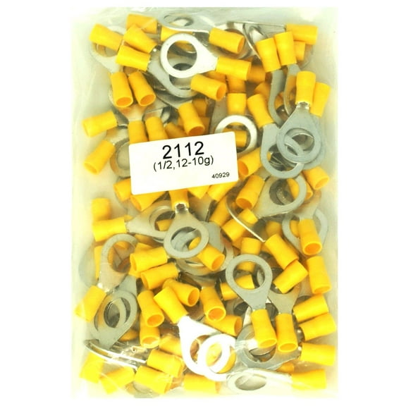 DNF 100 Pieces Copper 12-10 Gauge Yellow Ring Terminals Electrical Wire Connectors 1/2"