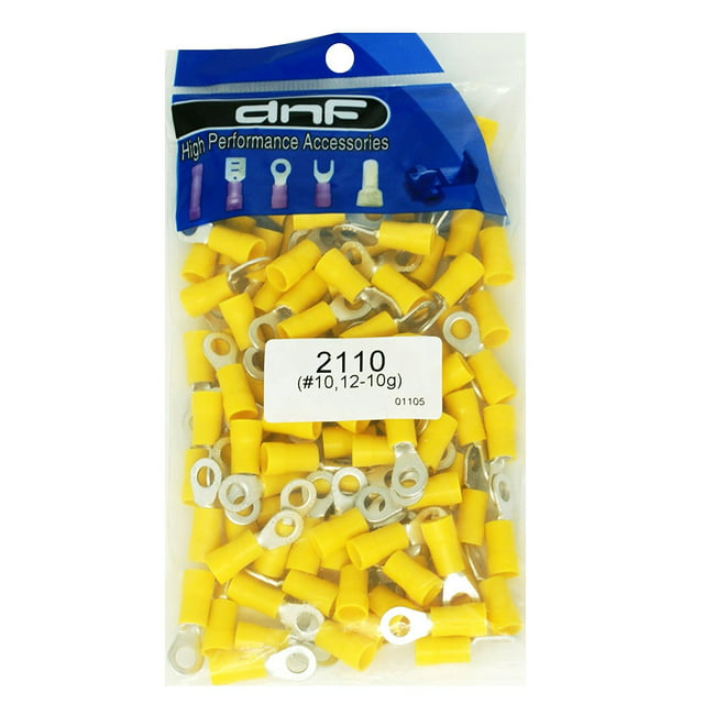 DNF 100 Pieces Copper 12-10 Gauge Yellow Ring Terminals Electrical Wire Connectors #10 (100 Pieces Yellow)