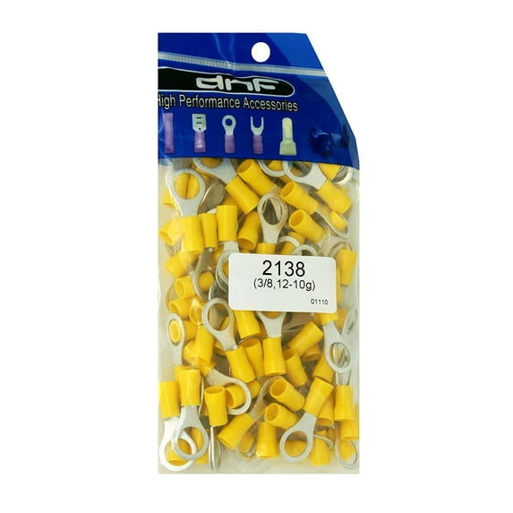 DNF 100 Pieces Copper 12-10 Gauge Yellow Ring Terminals Electrical Wire Connectors 3/8"
