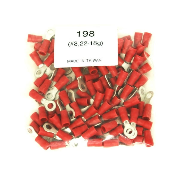 DNF 200 Pack Copper 22-18 Gauge Red Ring Terminals Electrical Wire Connectors #8