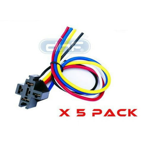 DNF(5 PACK) 30/40/50 AMP 12V DC BOSCH STYLE RELAY HARNESS SOCKET + 100% COPPER 10" LENGTH WIRE