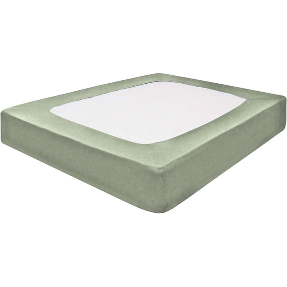 DNG Creations 1 Piece Box Spring Cover 100% Egyptian Cotton Wrap Around 4 Sides for Hotel & Home, Fits Box Springs up to 12 Inch Deep Pocket ( Solid Light Sage - Queen )