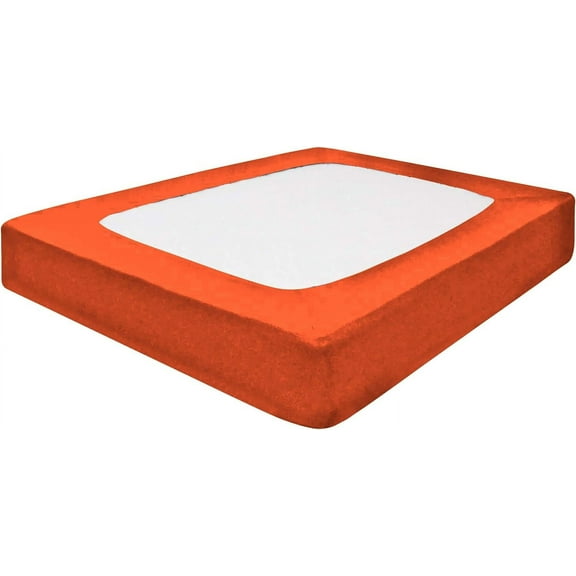 DNG Creations 1 Piece Box Spring Cover 100% Egyptian Cotton Wrap Around 4 Sides for Hotel & Home, Fits Box Springs up to 12 Inch Deep Pocket ( Solid Orange - Olympic Queen )