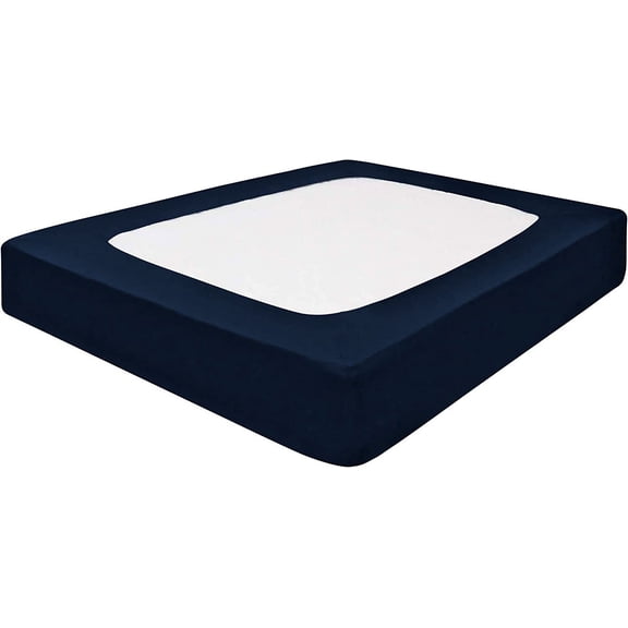 DNG Creations 1 Piece Box Spring Cover 100% Egyptian Cotton Wrap Around 4 Sides for Hotel & Home, Fits Box Springs up to 15 Inch Deep Pocket ( Solid Navy Blue - King )