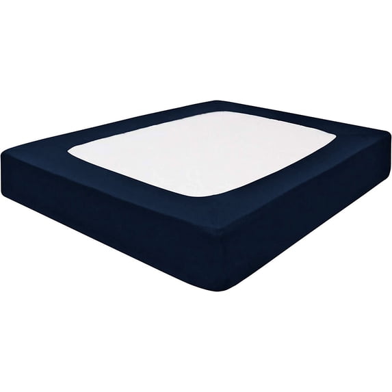 DNG Creations 1 Piece Box Spring Cover 100% Egyptian Cotton Wrap Around 4 Sides for Hotel & Home, Fits Box Springs up to 15 Inch Deep Pocket ( Solid Navy Blue - Queen )