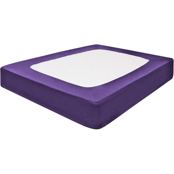 DNG Creations 1 Piece Box Spring Cover 100% Egyptian Cotton Wrap Around 4 Sides for Hotel & Home, Fits Box Springs up to 6 Inch Deep Pocket ( Solid Purple - Queen )