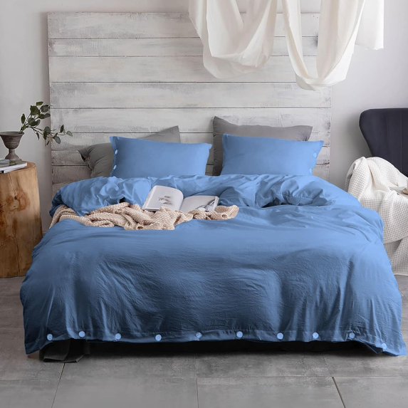 DNG Creations 1 Piece Buttons Closure Duvet Cover White Buttons - 100% Egyptian Cotton, 800 Thread Count ( Solid Medium Blue - Full/Queen )