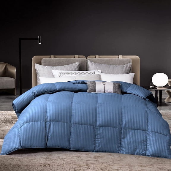 DNG Creations 1 Piece Damask Stripe Comforter 100% Egyptian Cotton 550 GSM Filling ( Twin/Twin XL Size ) All Season 800 Thread Count - Stripe Medium Blue Colour
