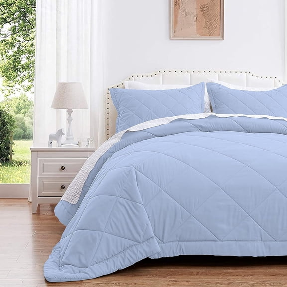 DNG Creations 1 Piece Diamond Pattern Comforter, 800 Thread Count, 100% Egyptian Cotton - Twin/Twin XL Size, Solid Light Blue Color