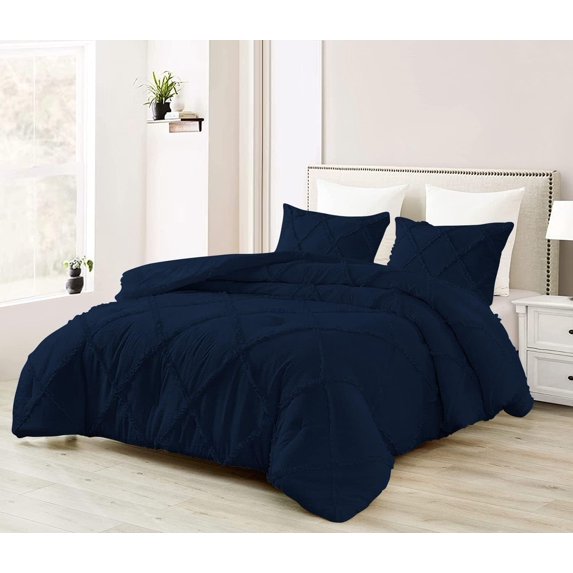 DNG Creations 1 Piece Diamond Ruffle Comforter 100% Egyptian Cotton, 800TC - Solid Navy Blue Colour - Super Soft 550 GSM All Season ( Twin/Twin XL - Size )