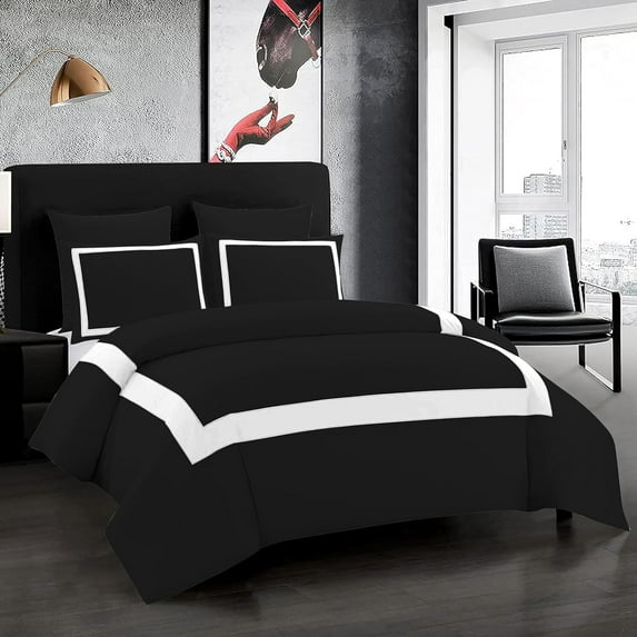DNG Creations 1 Piece Full Black And White Border Line Pattern Duvet Cover - 100% Egyptian Cotton, 800 Thread Count ( Oversized Queen )